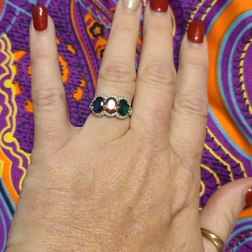 3 Stone Ruby, Emerald, Sapphire Ring - image 4
